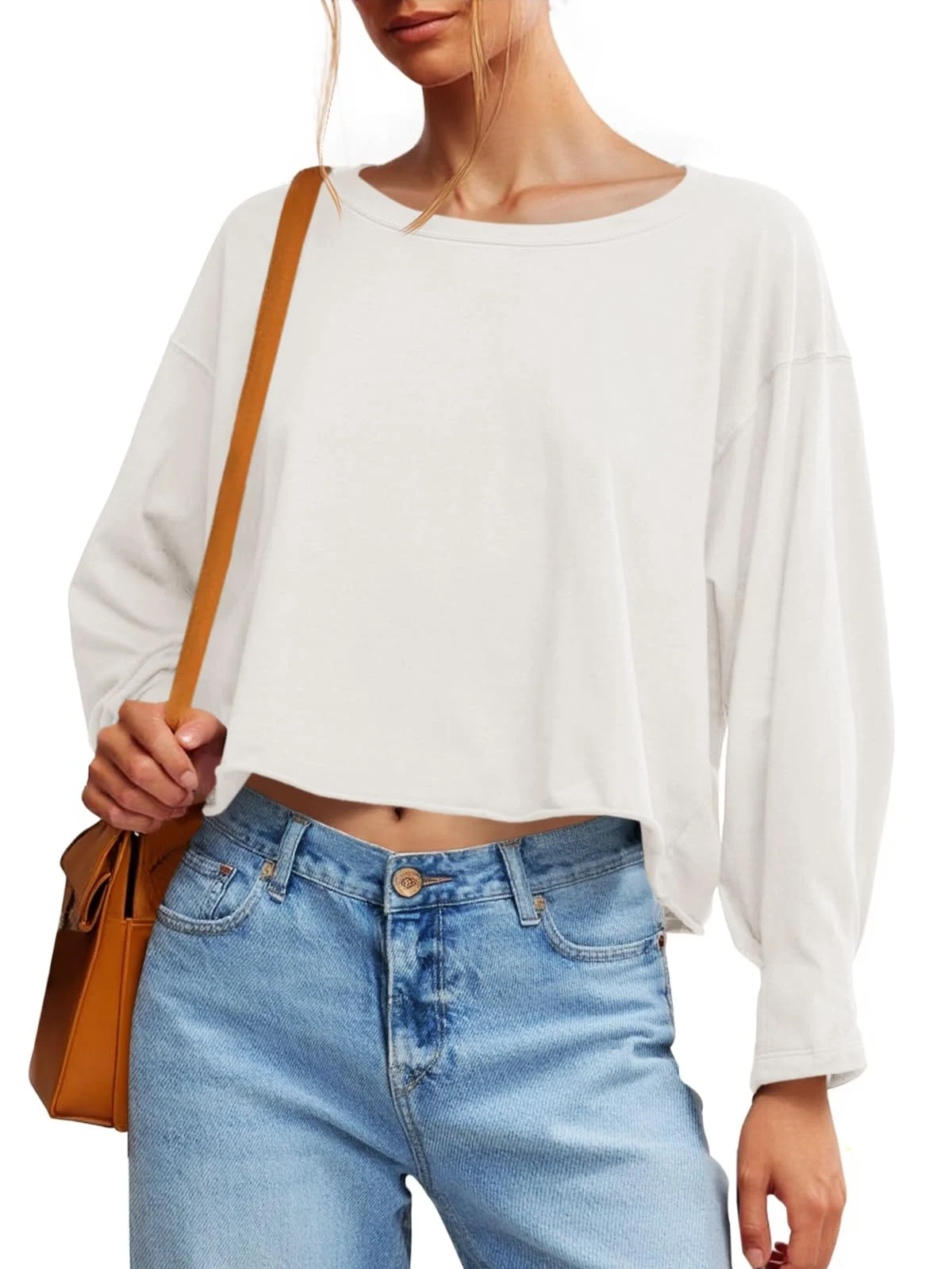Balloon Sleeve Cropped Crew Neck Top