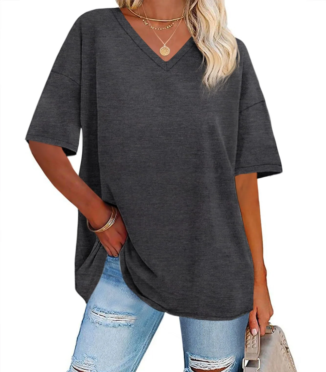 Casual V-Neck Short-Sleeve Tunic for Summer