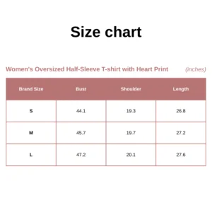 Women's Oversized Half-Sleeve T-shirt with Heart Print