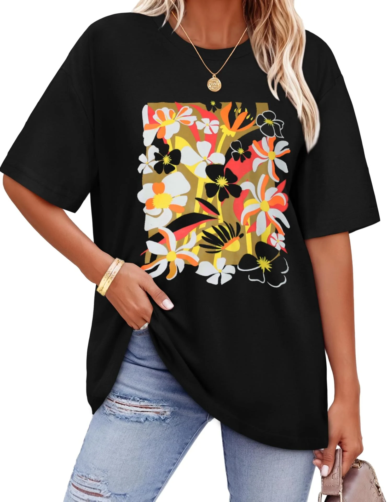 Women's Oversized Abstract Floral T-shirt