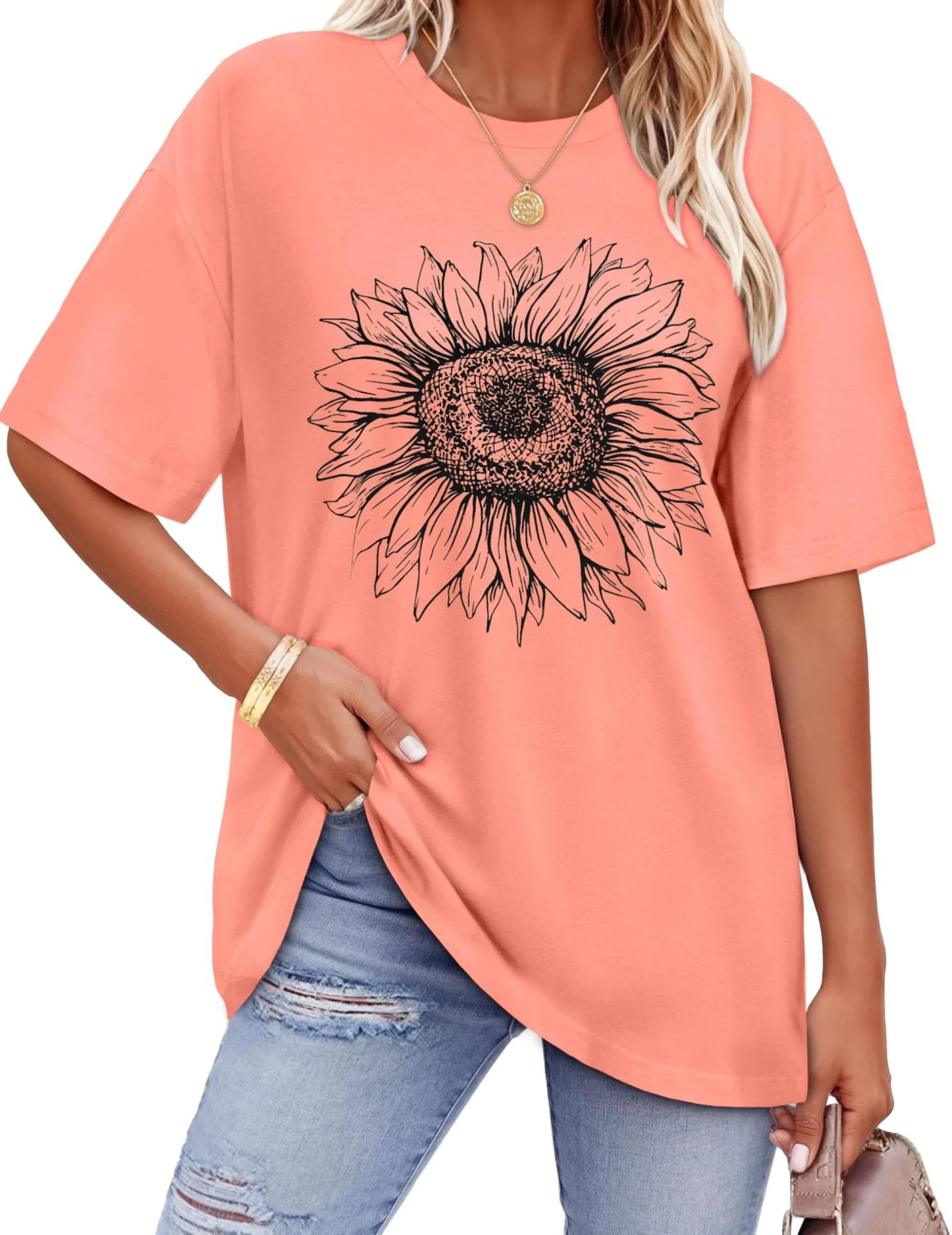 Women's Oversized T-shirt with Sunflower Print
