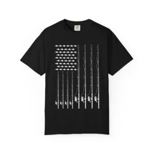 American Flag Fishing Pole T-Shirt Patriotic Fisherman Tee