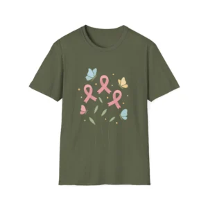 Breast Cancer Awareness T-Shirt Feminine Floral Tee Inspirational Gift Supportive Apparel Butterfly Design Shirt