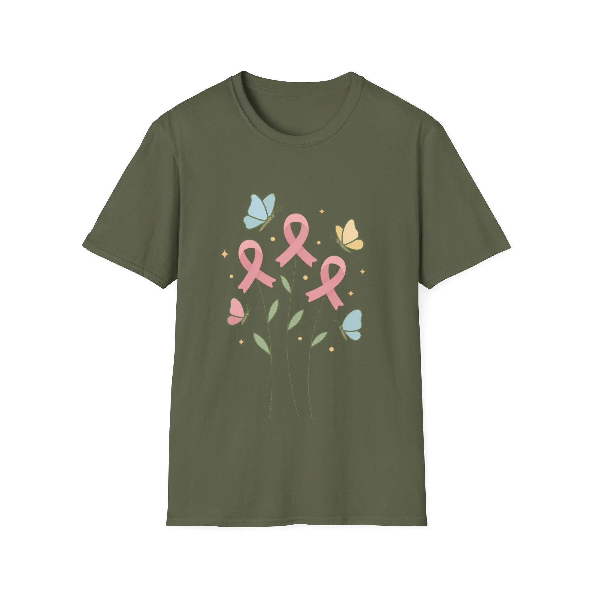 Breast Cancer Awareness T-Shirt Feminine Floral Tee Inspirational Gift Supportive Apparel Butterfly Design Shirt Breast Cancer Awareness T-Shirt Feminine Floral Tee Inspirational Gift Supportive Apparel Butterfly Design Shirt