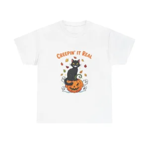 Creepin' It Real - Halloween Black Cat and Pumpkin T-Shirt