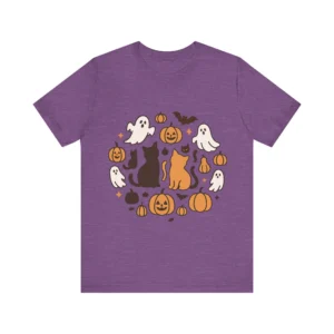 Cute Halloween Cats Tee Spooky Cat T-Shirt Unisex Halloween Shirt Fall Apparel Ghosts and Pumpkins Design