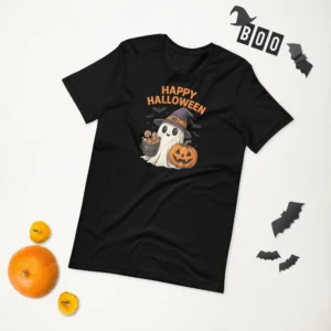 Ghost Witch Hat And Pumpkin Halloween Gift Unisex T-Shirt