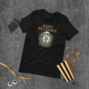 Happy Halloween Skeleton Moon Spooky Woods Horror Halloween Gift Unisex T-Shirt